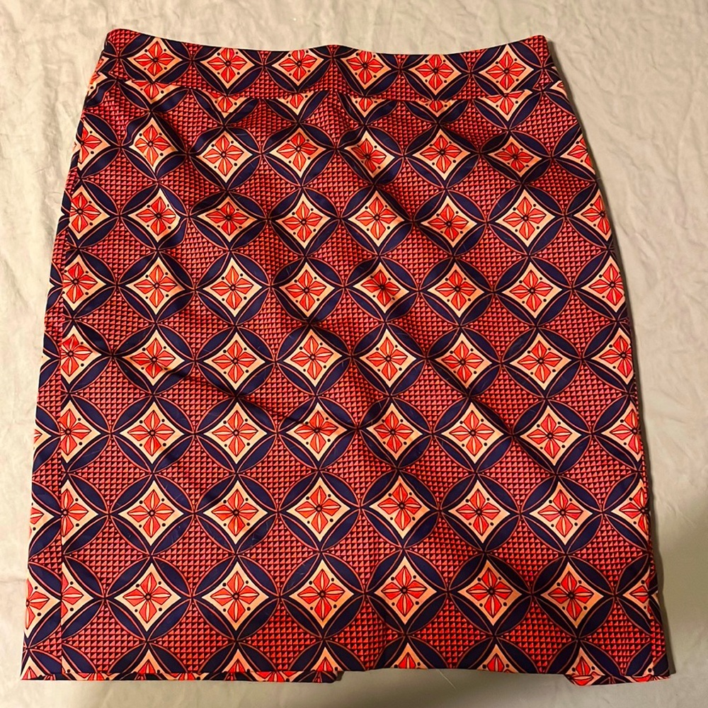 Ann Taylor Pink and Blue Geometric Print Pencil Skirt